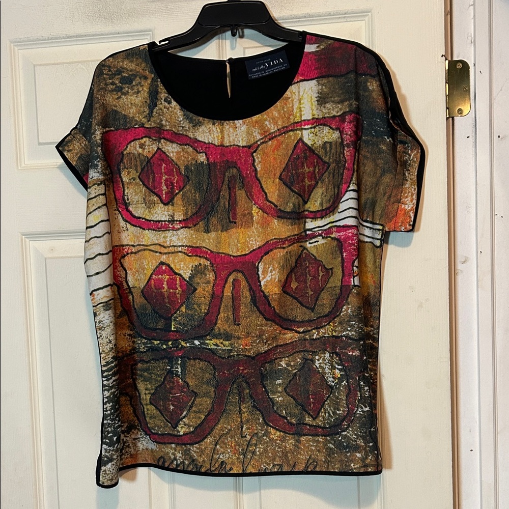 VIDA Multicolor Abstract Graphic Print Top Size XL